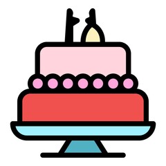 Canvas Print - Wedding cake icon. Outline wedding cake vector icon color flat isolated