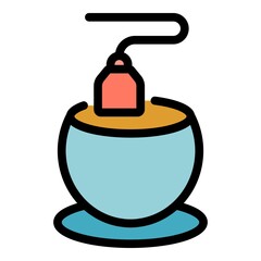 Sticker - Tea bag cup icon. Outline tea bag cup vector icon color flat isolated