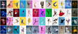 © master1305 - Art Collage made of portraits of female and male ballet dancers in stage costumes dancing isolated on multicolored background in neon light.