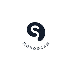 Aufkleber - Black logo with cut out silhouette of letter S, round monogram for business and branding. Modern vector logotype, circle badge negative space style