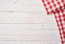 Red Checkered Tablecloth Wooden Background Texture Kitchen Decoration
