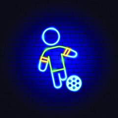 Sticker - Soccer Player Neon Sign. Vector Illustration of Sport Promotion.