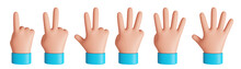 Front View Cartoon Hand Showing Fingers From One To Five. Rating Or Countdown Design Elements. 3D Rendered Image.