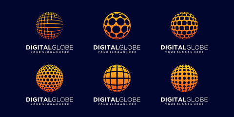 Wall Mural - set of abstract digital globe Logo Design vector Template.