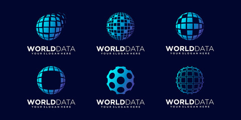 Wall Mural - set of abstract data tech global Logo Design vector Template.