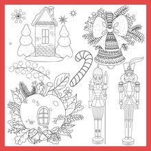 Set Of Hand Drawn Doodle Style Christmas Related Objects Isolated On White Background. Vector Illustration.