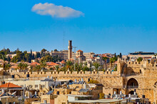 Panoramic View Of The Damascus Gate From The Roof The Austrian Hospice Of Holy Family, A Refuge For Itinerant Pilgrims, Was Opened In 1854 By Catholic Church Of Austria In Holy Land. Jerusalem, Israel