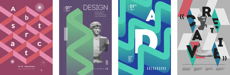 Canvas Print - art posters. drawings and geometric shapes. exhibition of painting. abstract. antique statues. set o