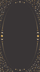 Wall Mural - dark celestial background with an oval copy space. golden astrological frame with stars and moon pha