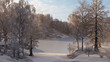 © RocknRoller Studios - Winter Landscape with Frozen Lake and Snow Covered Trees. Seasonal Background.