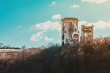 View Of  Old Ruined Fortress On Hill. Mystical Landscape.