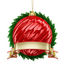 Wall Mural - Red christmas ball with golden on white isolated background. 3d render illustration.