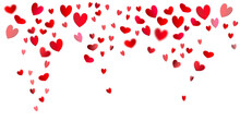 Falling Hearts Horizontal On Transparent Background. Valentine Background With Red And Pink Hearts