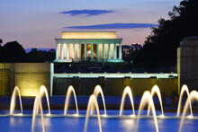 Washington D.C. At Night - World War II Memorial And Lincoln Memorial In National Mall - Washington D.C. United States Of America
