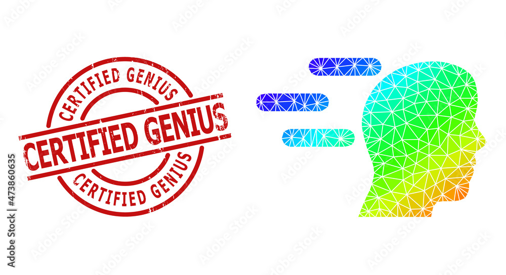 Registered Genius CERTIFIED GENIUS textured stamp print and lowpoly rainbow colored rush ...
