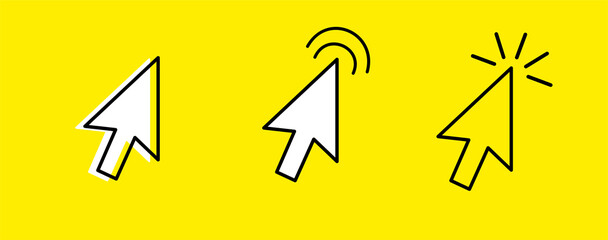 Poster - Click icon in trendy outline style isolated on yellow background. Click symbol. Cursor icon. Mouse icon. Editable stroke. Vector illustration. Eps10.