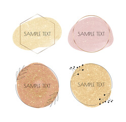 Sticker - Round brown, pink and golden watercolor frames with botanical lines