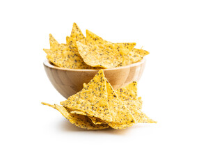 Wall Mural - Salted tortilla chips triangle with chia seeds.