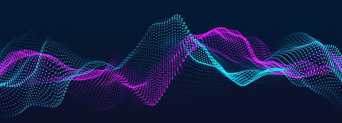 Fototapete - Abstract background of points. Glowing plexus of two colors. Falling cyber particles. Big data stream. 3d rendering