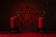 Pentagram symbol and candles. Black magic ritual or spell with occult and esoteric symbols. ..