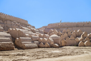 Wall Mural - Panorama of ancient Muslim cemetery near walls of Ichan-Kala fortress (historical 