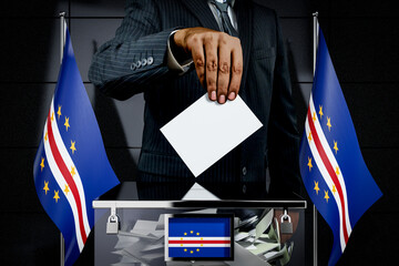 Wall Mural - Cape Verde flags, hand dropping voting card - election concept - 3D illustration