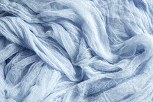 Hand Dyed  Blue Gauze Fabric. Boho Style Gauze Runner