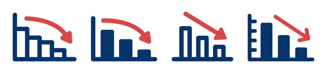 Wall Mural - Falling growth in business chart icon. Crisis economic symbol. Decrease graph