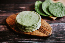Mexican Tortillas Made With Nopal In Color Green Healthy Vegan And Organic Food In Mexico