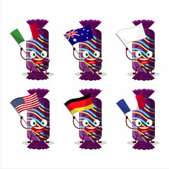 Sticker - Purple long candy package cartoon character bring the flags of various countries