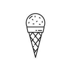 Wall Mural - Outline ice cream scoop in waffle cone isolated monochrome thin line icon. Vector ice sundae ball in wafer, cold refreshing summer dessert. Gelato icecream, sweet ice-cream, fastfood takeaway snack