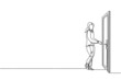 © Simple Line - Continuous one line drawing businesswoman inserts the key into the keyhole which is on the door. Woman opens office room door with key. Success business concept. Single line draw design vector graphic