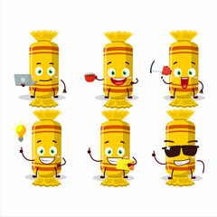 Poster - Yellow long candy package cartoon character with various types of business emoticons