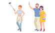 © Happypictures - People making selfie with smartphone set. Man and woman with modern gadgets vector illustration