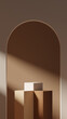 © Faustudio - 3d render image of brown and cream color empty space podium for product advertisement