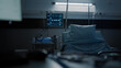 © DC Studio - Nobody in hospital facility ward with modern equipment, bed, healthcare monitor, computer, facility wheelchair. Technology used for healing disease, injuy, illness, sickness, surgery