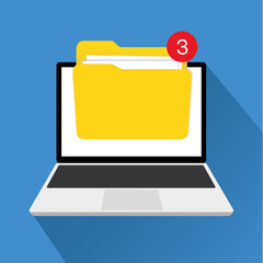 Poster - Laptop with envelope and document on screen. E-mail, email marketing, internet advertising concepts. Flat design vector illustration. Vector icon.
