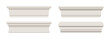 © Kusandra - Set of white skirting baseboard molding. Ceiling crown on white background. Plaster, wooden or styrofoam interior decor. Classic home design. Vector illustration.