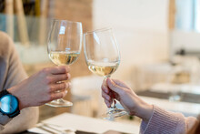 Man And Woman Raising Toast In Restaurant