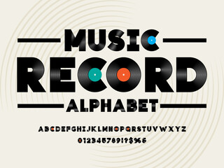 Wall Mural - vector of phonograph disc record font and alphabet design with uppercase, numbers and symbols