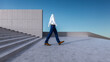 © Westend61 - Three dimensional render of invisible personwalking down concrete steps