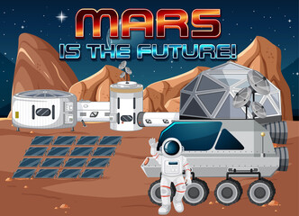 Wall Mural - Astronaut space station on planet with Mars is the future logo