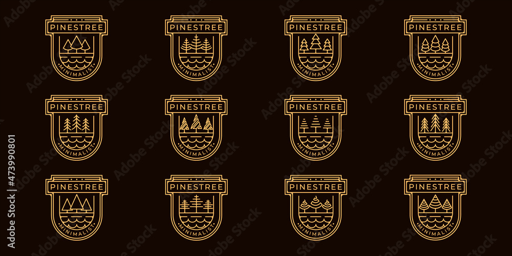 set of pines tree logo line art simple vector illustration template ...