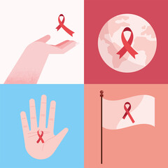 Canvas Print - four world aids day icons