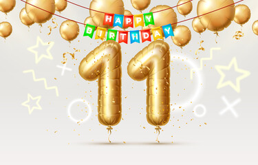 Wall Mural - Happy Birthday 11 years anniversary of the person birthday, balloons in the form of numbers of the year. Vector