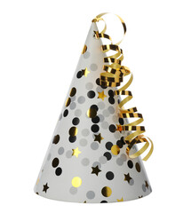 Sticker - Bright party hat with streamers isolated on white. Festive accessory