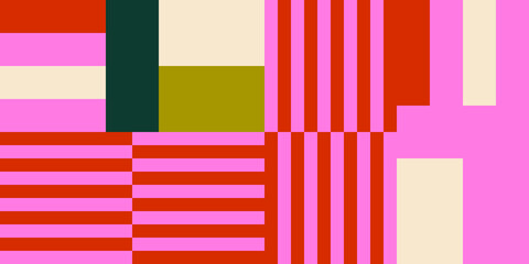 Leinwandbilder - Modern vector abstract  geometric background with stripes, rectangles and squares  in retro scandinavian style. Pastel colored simple shapes graphic pattern. Abstract mosaic artwork.