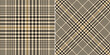 Glen check plaid pattern set for autumn winter. Seamless tweed tartan plaid large neutral vector in gold brown, beige, black for dress, jacket, trousers, blanket, other modern fashion textile print.