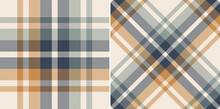 Plaid Pattern Set In Blue, Brown Orange, Grey, Beige For Spring Autumn Winter. Seamless Tartan Check Plaid Texture Vector For Blanket, Duvet Cover, Scarf, Other Modern Fashion Fabric Design.