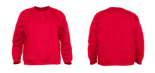 Blank Sweatshirt Color Red On Invisible Mannequin Template Front And Back View On White Background
